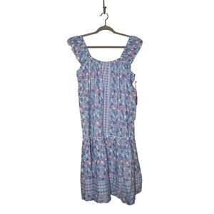 SIMPLY SOUTHERN NEW $48 Blue Pink Pineapple Print Ruffle Drop‎ Waist Dress XL